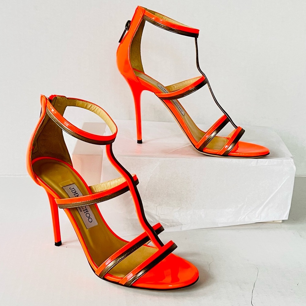 Jimmy Choo bright orange heeled sandals 37.5